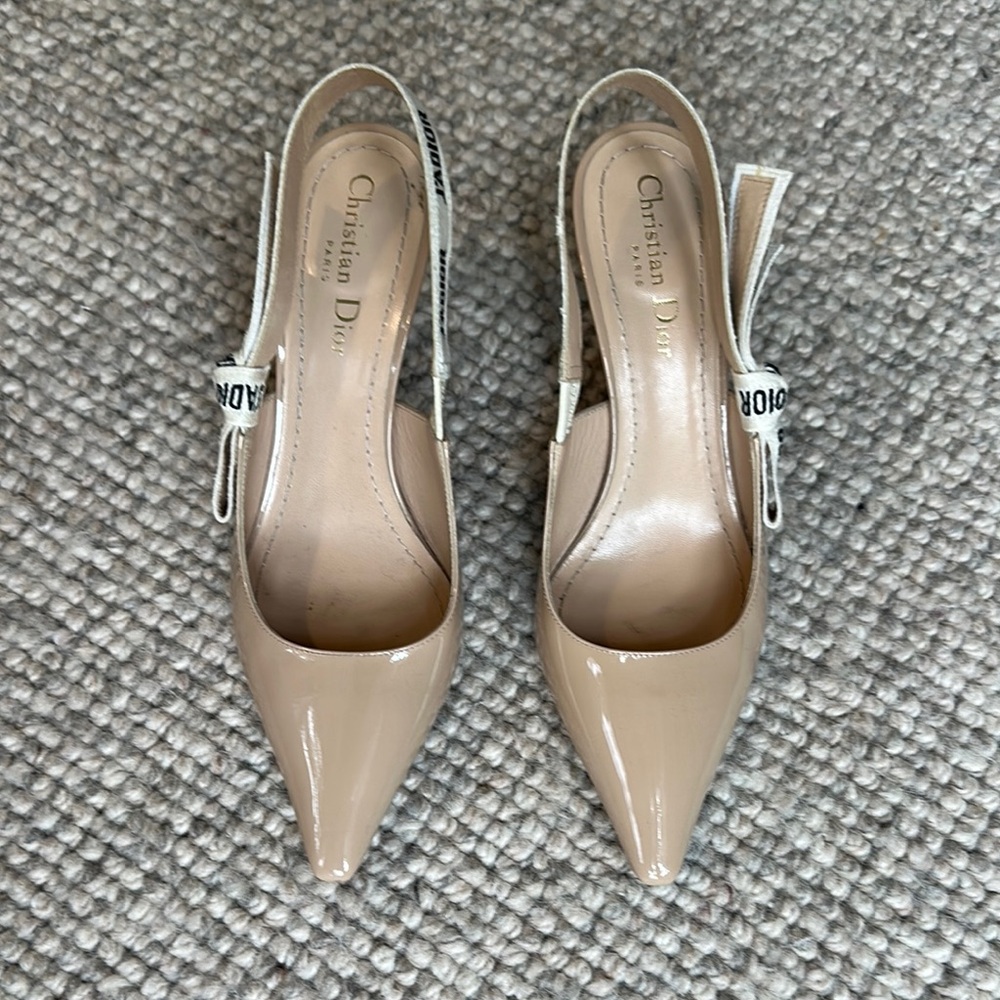 Dior J'Adior nude patent leather sling back heels